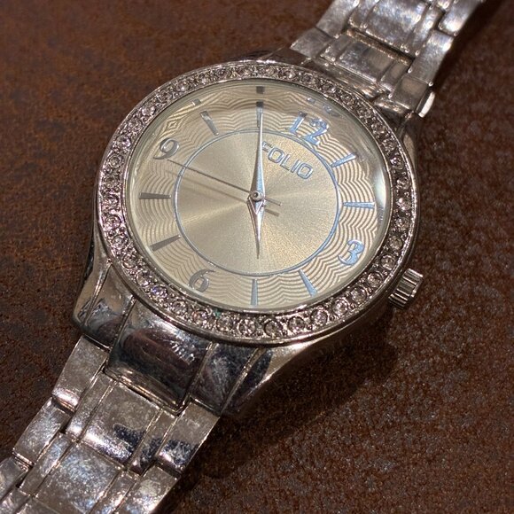 Folio Stainless Steel Cubic Zirconia Surronding Face Elegant Watch - Picture 6 of 16